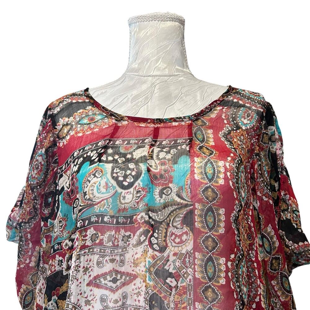 Vintage Y2K Sheer Red Floral Top Large Grunge Fairy - Picture 2 of 12